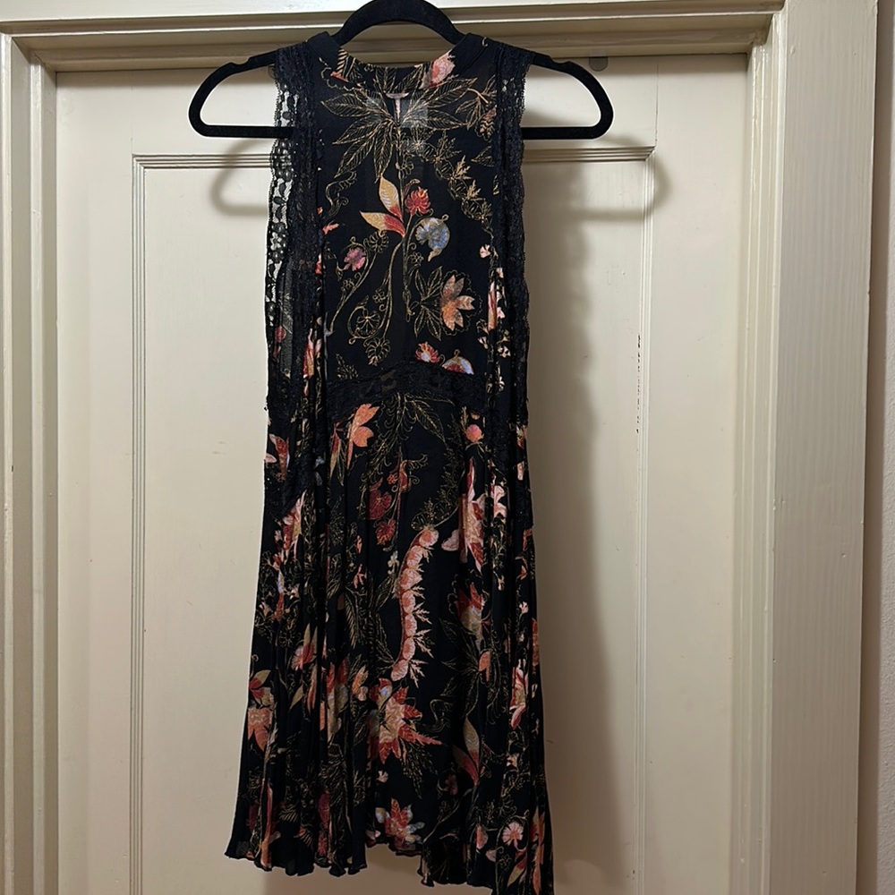 Free People black and pink floral slip